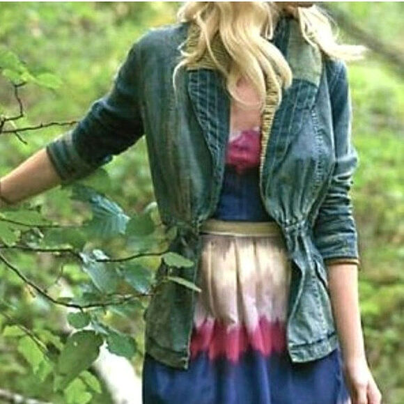 Anthropologie Holding Horses Patchwork Distressed Boho Denim Jacket Casual S - Picture 2 of 14